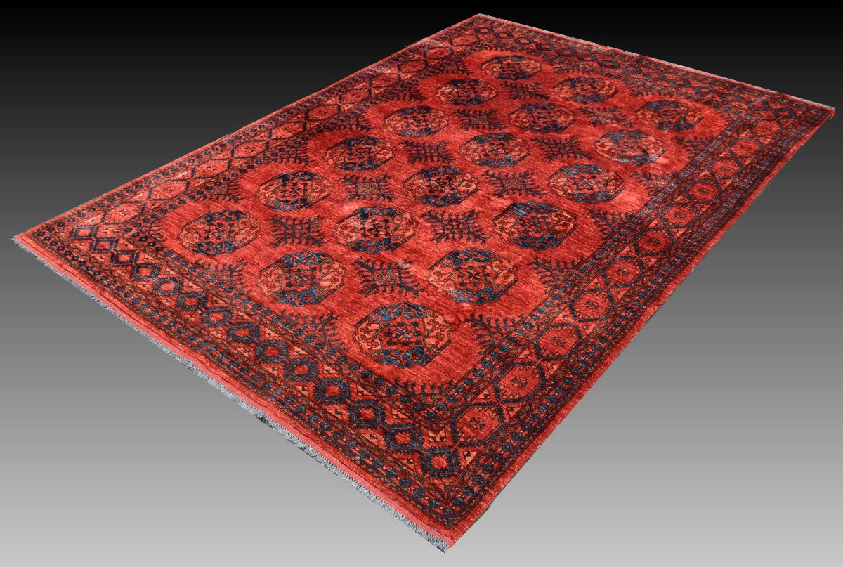 Afghan Turkmen Bukhara Oriental Rug: 350 X 255 Cm "galerie Sardje"-photo-2