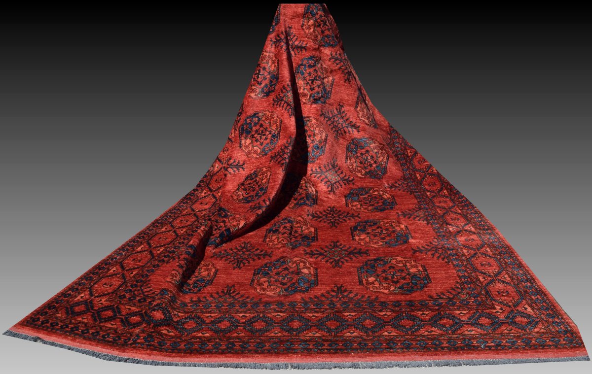 Afghan Turkmen Bukhara Oriental Rug: 350 X 255 Cm "galerie Sardje"-photo-3
