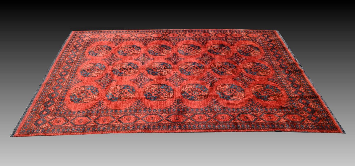 Afghan Turkmen Bukhara Oriental Rug: 350 X 255 Cm "galerie Sardje"-photo-6