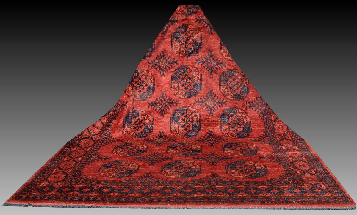 Afghan Turkmen Bukhara Oriental Rug: 350 X 255 Cm "galerie Sardje"-photo-7
