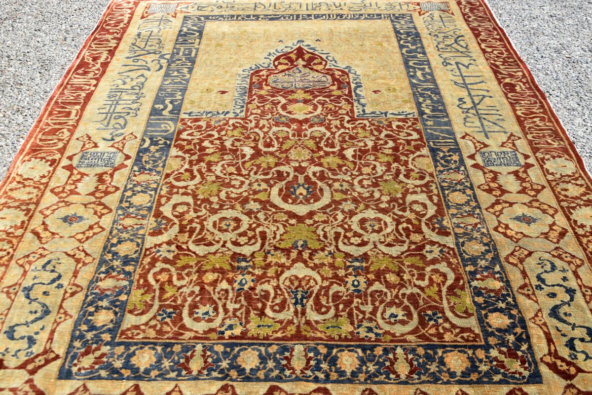 Turkish Héréké Oriental Rug: Silk And Silver Threads: 118 X 170 Cm "sardje Rug"-photo-3
