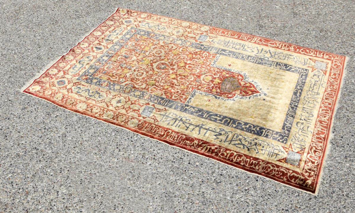 Turkish Héréké Oriental Rug: Silk And Silver Threads: 118 X 170 Cm "sardje Rug"-photo-4