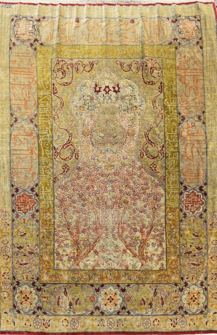 Turkish Héréké Oriental Rug: Silk And Silver Threads: 110 X 157 Cm "sardje Rug"-photo-2