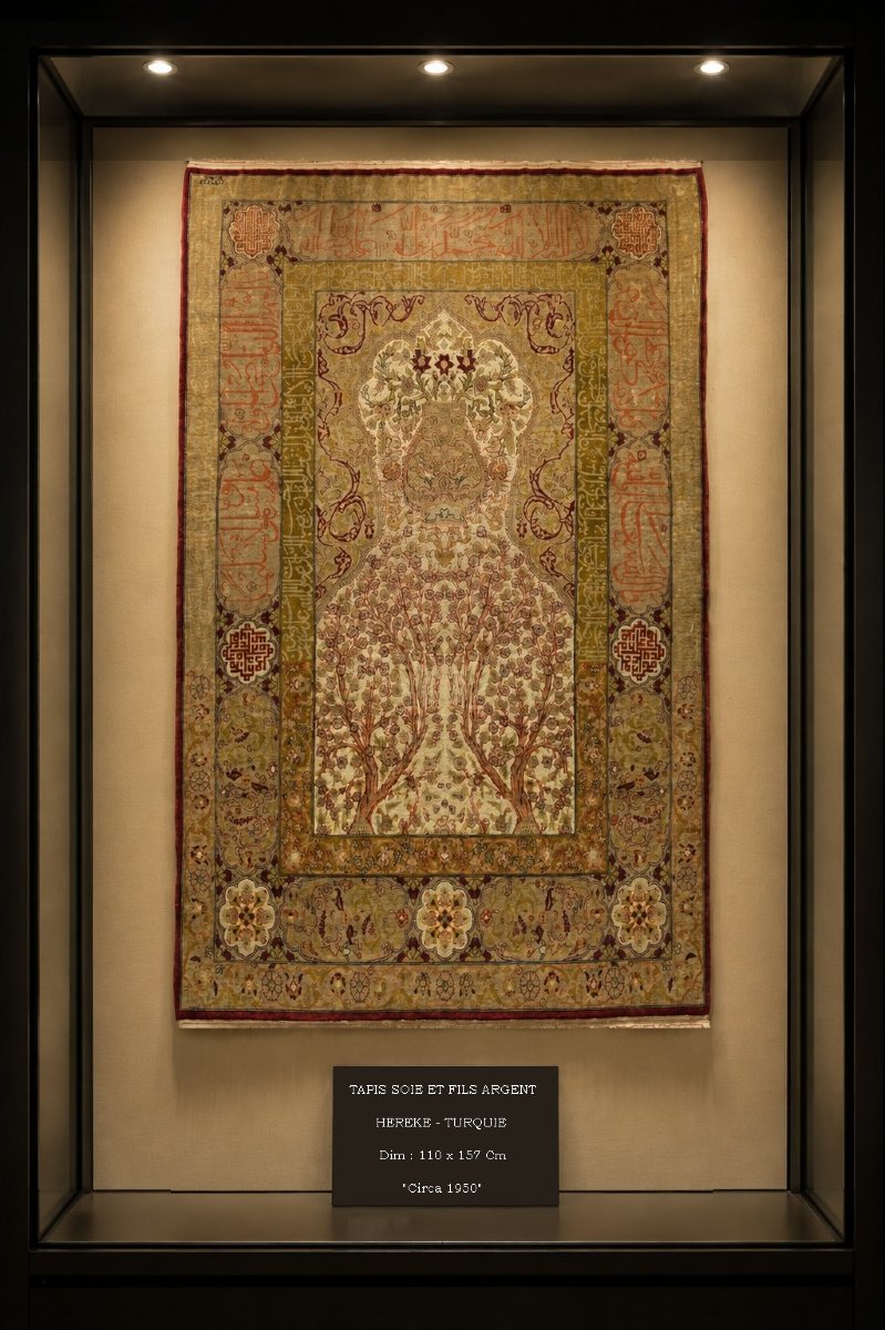 Turkish Héréké Oriental Rug: Silk And Silver Threads: 110 X 157 Cm "sardje Rug"-photo-3