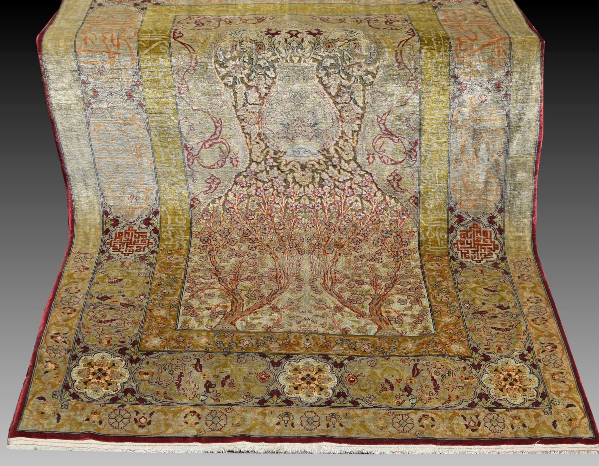 Turkish Héréké Oriental Rug: Silk And Silver Threads: 110 X 157 Cm "sardje Rug"-photo-4