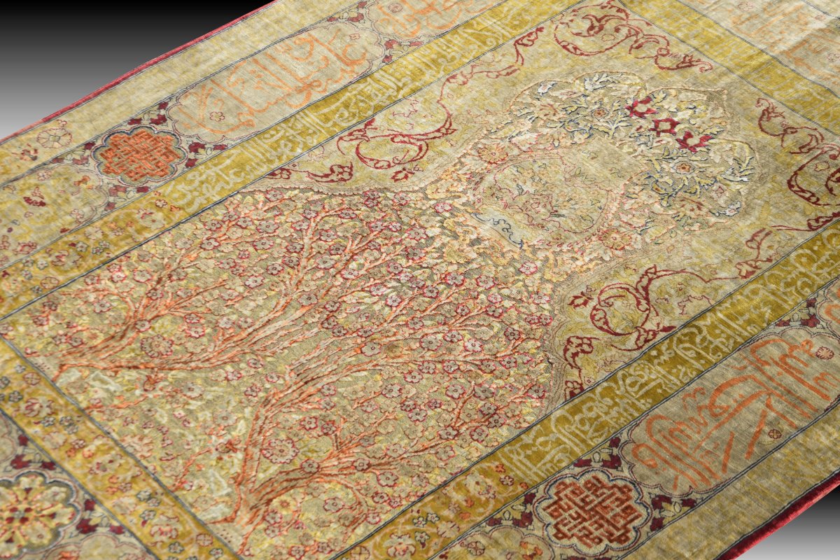 Turkish Héréké Oriental Rug: Silk And Silver Threads: 110 X 157 Cm "sardje Rug"-photo-1