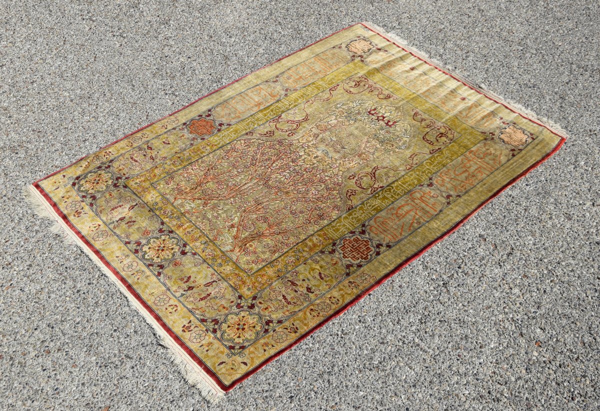Turkish Héréké Oriental Rug: Silk And Silver Threads: 110 X 157 Cm "sardje Rug"-photo-2