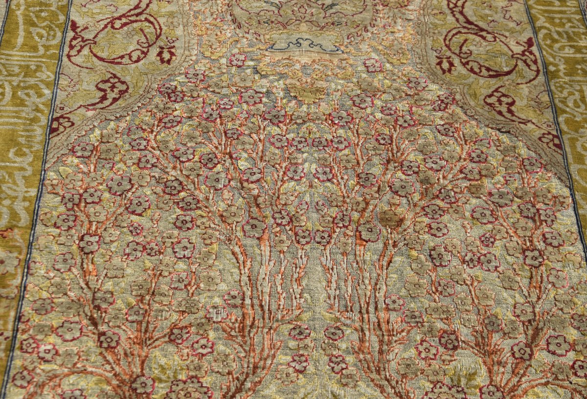 Turkish Héréké Oriental Rug: Silk And Silver Threads: 110 X 157 Cm "sardje Rug"-photo-3