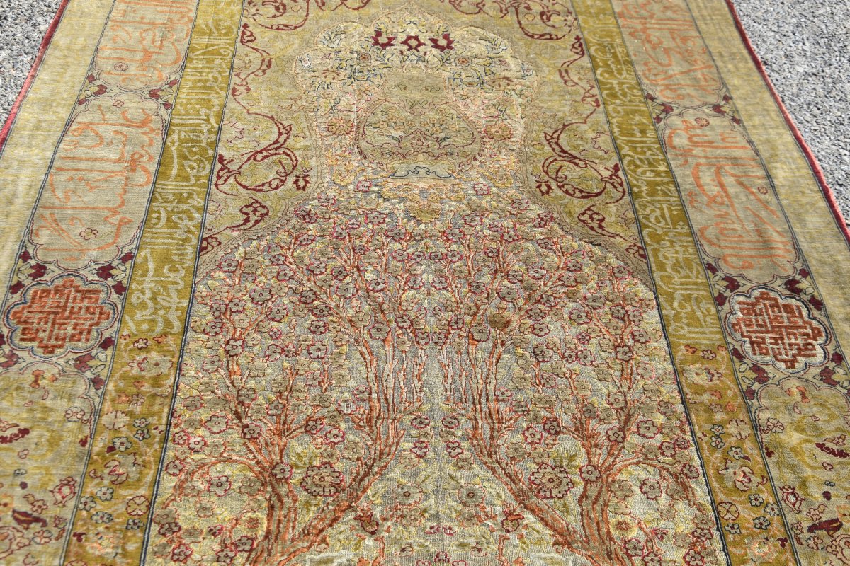 Turkish Héréké Oriental Rug: Silk And Silver Threads: 110 X 157 Cm "sardje Rug"-photo-4