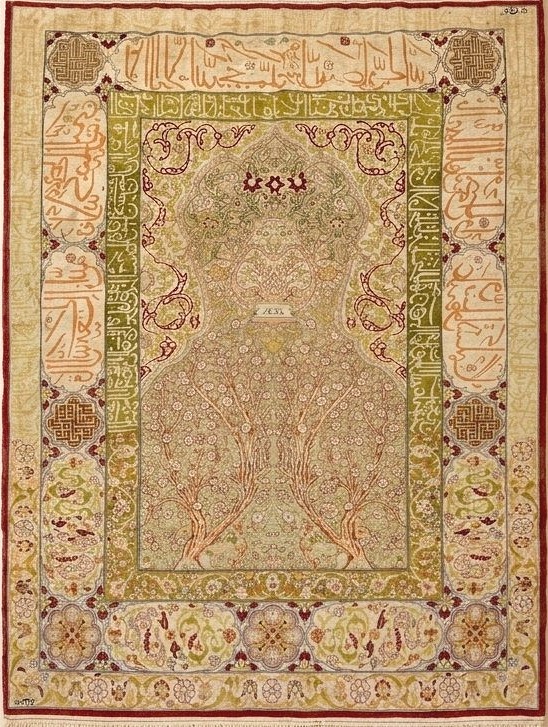 Turkish Héréké Oriental Rug: Silk And Silver Threads: 110 X 157 Cm "sardje Rug"