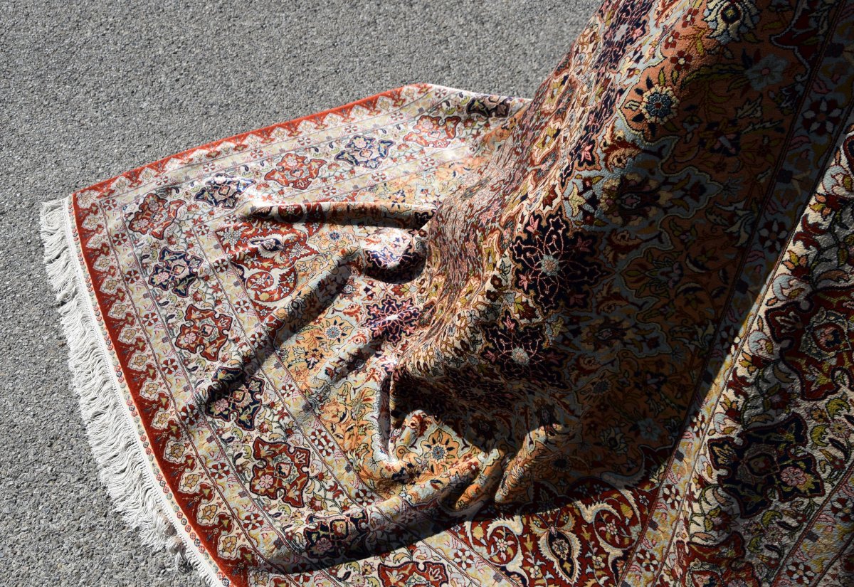 Egyptian Oriental Rug, Pure Silk: 2.00 X 2.00 Meters - Handmade - "galerie Sardje"-photo-5