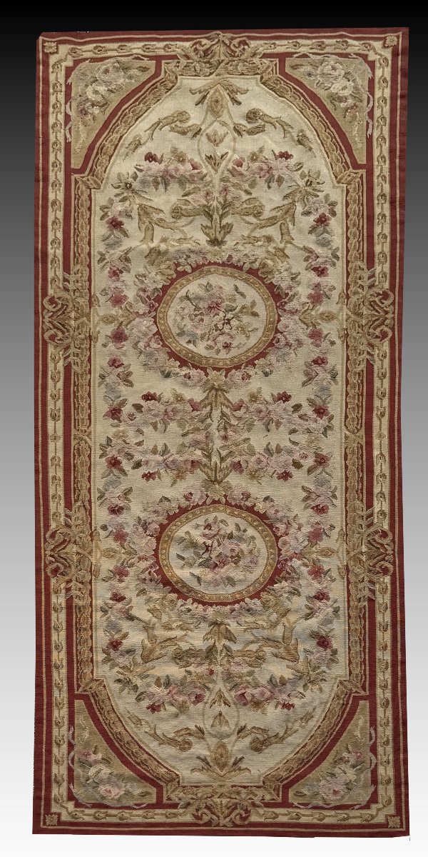Tapis aux points noués de style Aubusson – 2.45 x 090 Mètres - "Galerie Sardje"-photo-2
