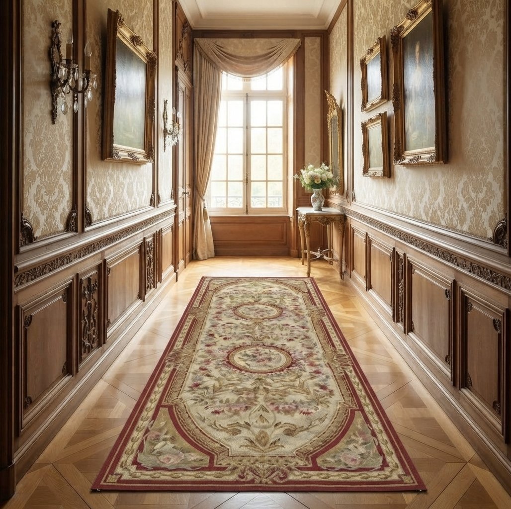 Tapis aux points noués de style Aubusson – 2.45 x 090 Mètres - "Galerie Sardje"-photo-1