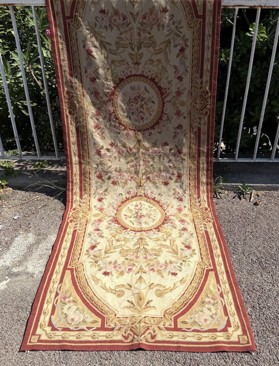 Tapis aux points noués de style Aubusson – 2.45 x 090 Mètres - "Galerie Sardje"-photo-6