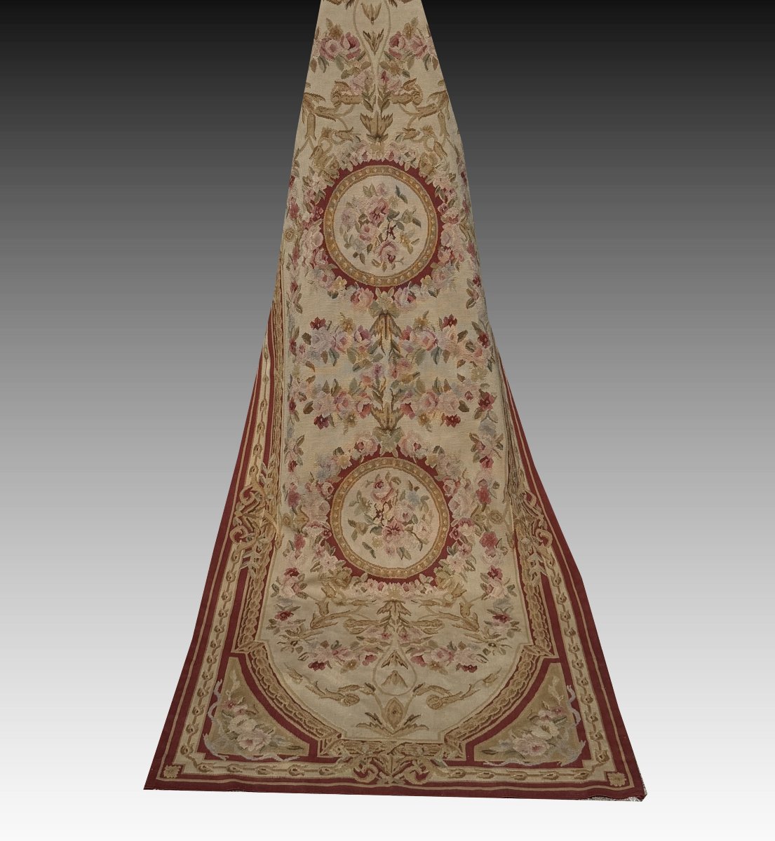 Tapis aux points noués de style Aubusson – 2.45 x 090 Mètres - "Galerie Sardje"-photo-7