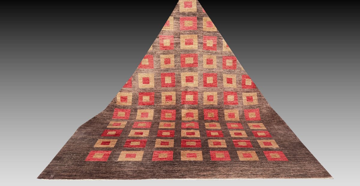 Ziegler Art Deco Oriental Rug: 3.12 X 2.40 Meters - Handmade Wool - "galerie Sardje" -photo-4