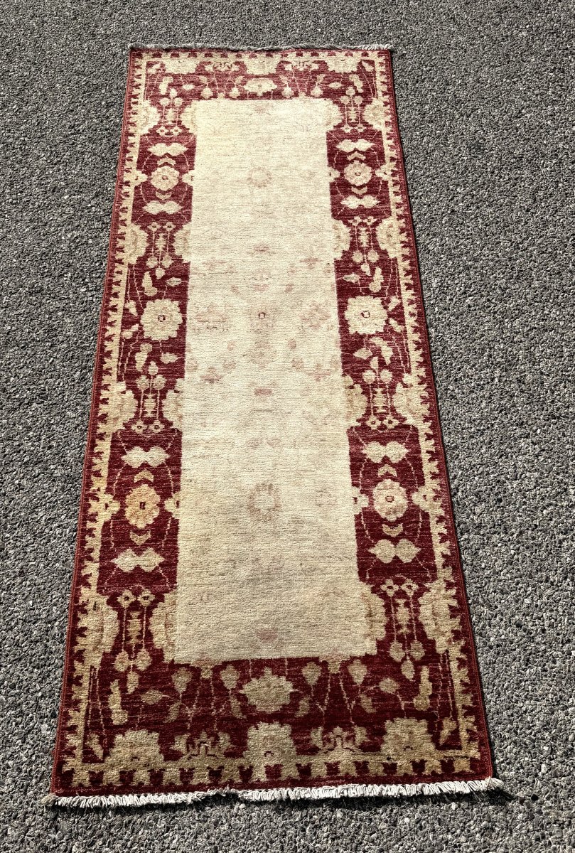 Vintage Afghan Chobi Ziegler Hand-knotted Rug: 214 X 79 Cm "galerie Sardje" -photo-4