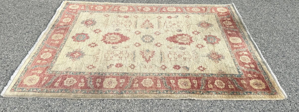 Tapis afghan vintage Chobi Ziegler noué à la main : 193 x 154Cm "GalerieSardje"-photo-3