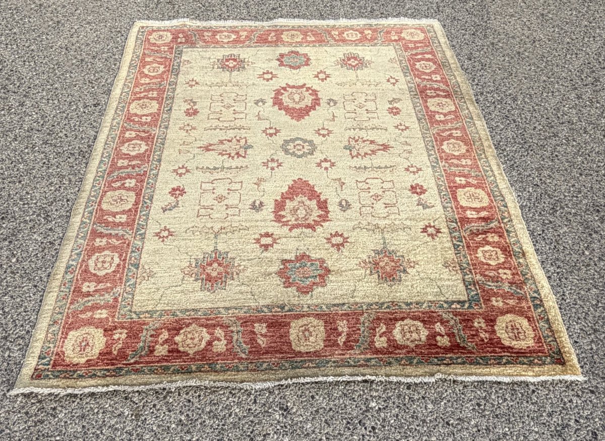 Tapis afghan vintage Chobi Ziegler noué à la main : 193 x 154Cm "GalerieSardje"-photo-4