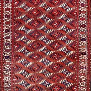 Large Antique Turkmen Bukhara Yomud Carpet: 3.45 X 2.08 Meters 