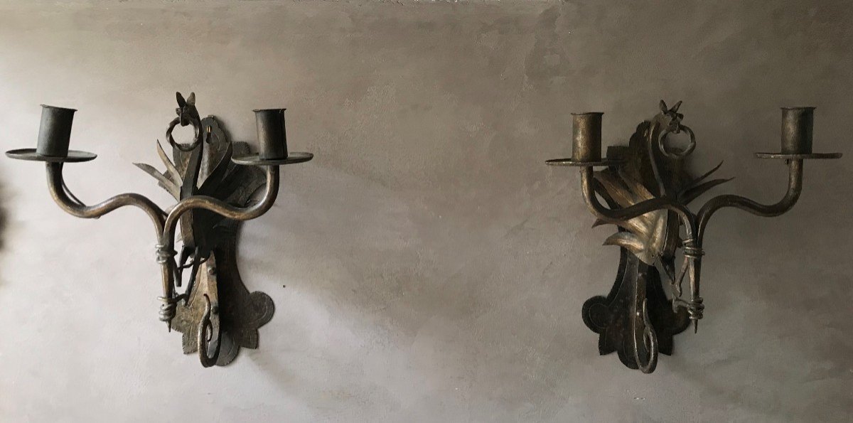 A Pair Of Art-deco Wrought Iron Sconces