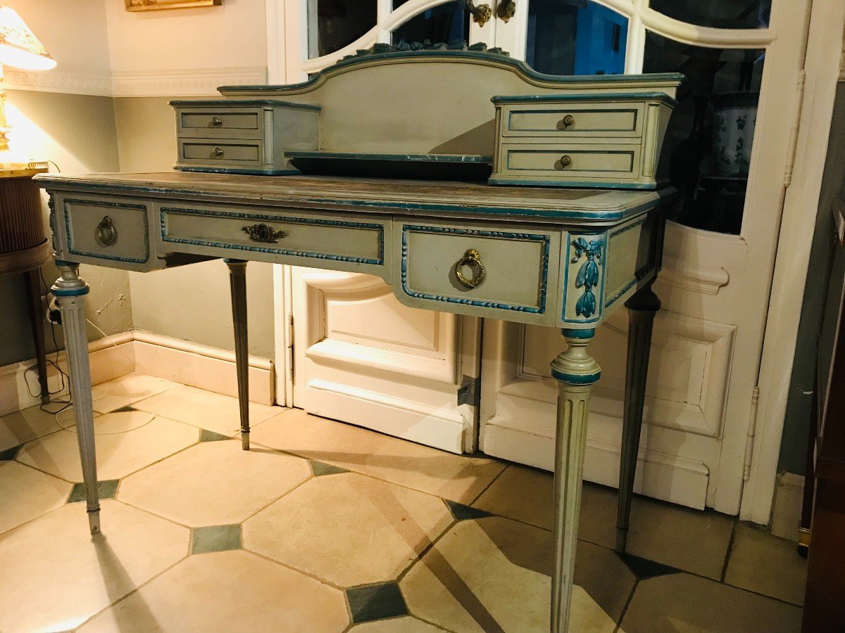 Bureau De Style Louis XVI Laqué Gris-photo-2