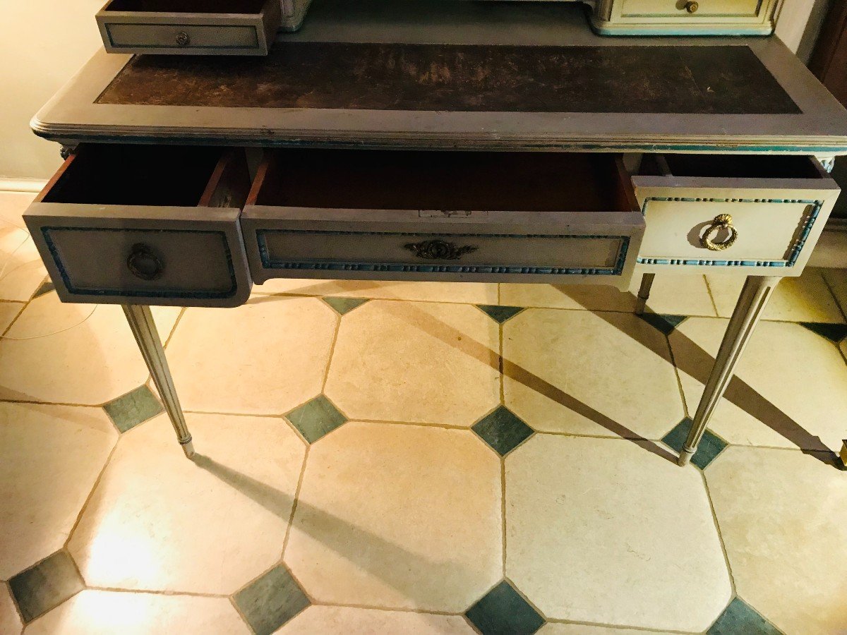 Bureau De Style Louis XVI Laqué Gris-photo-4