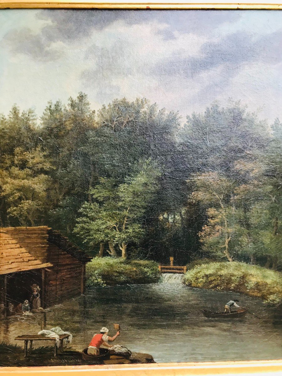 Les Lavandières Huile Sur Toile XVIII  ème-photo-1
