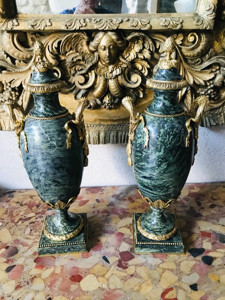 Pair Of Cassolettes In Green Marble - Napoleon III-photo-3
