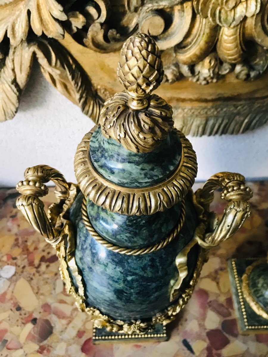 Pair Of Cassolettes In Green Marble - Napoleon III-photo-4