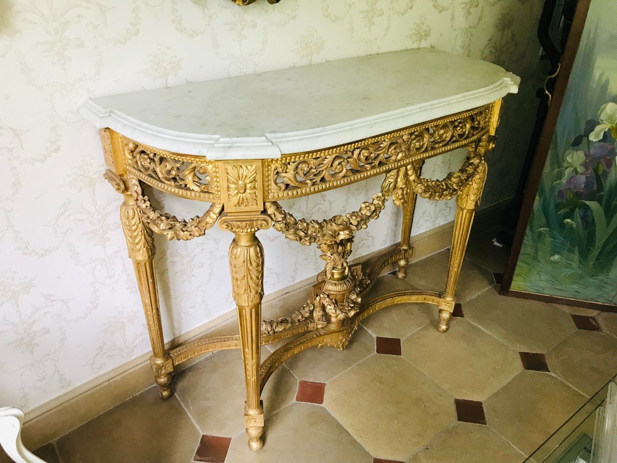 Grande Console demi-lune  en Bois Doré d'époque Napoléon III-photo-5