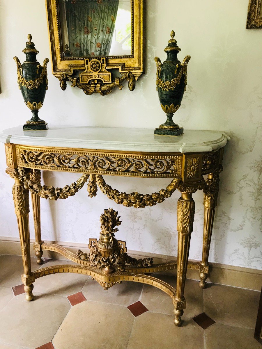 Grande Console demi-lune  en Bois Doré d'époque Napoléon III-photo-7