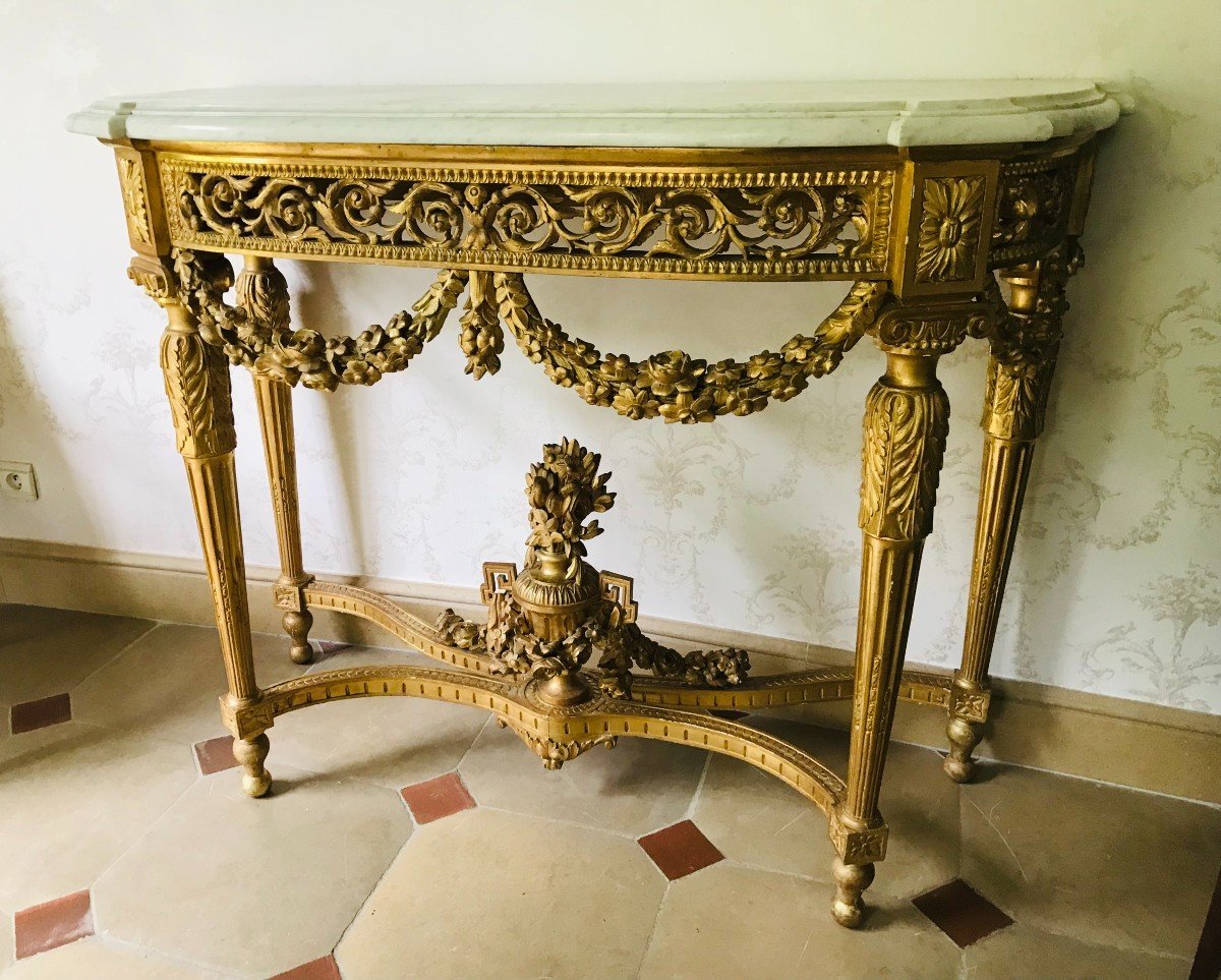 Grande Console demi-lune  en Bois Doré d'époque Napoléon III