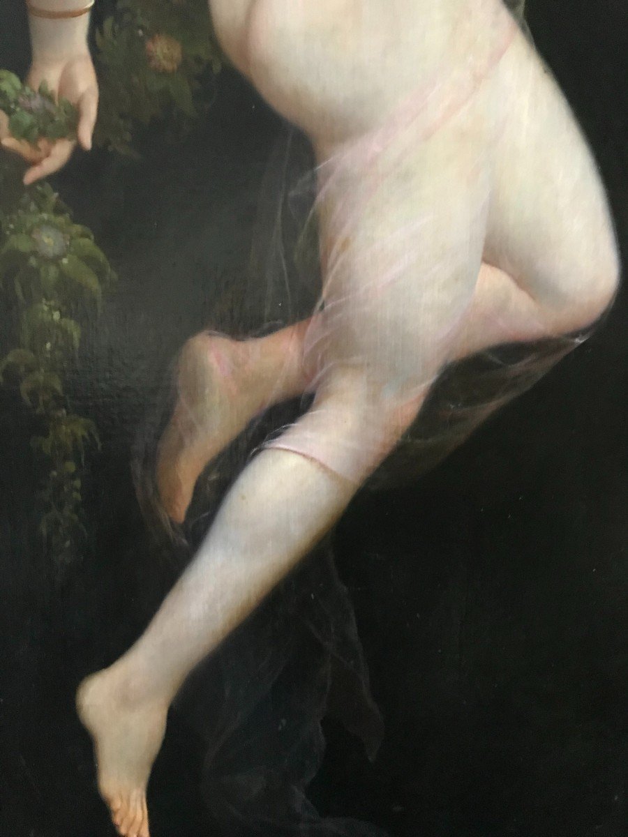 Deux Huiles Sur Toile (nu Aux Gerbes De Fleurs)Epoque Napoléon III-photo-6