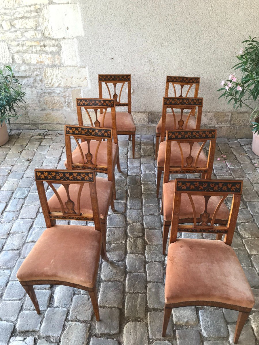 Suite De 8 Chaises Italienne Du Début XIX ème-photo-6