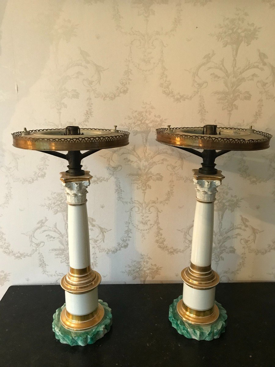Paire De Lampes En Porcelaine Début XIX ème-photo-2