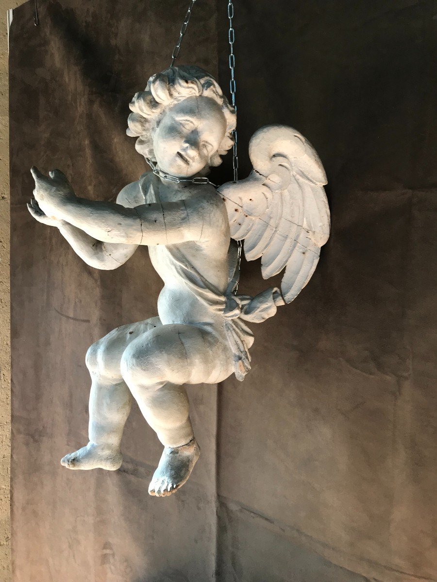 Pair Of Angels In Patinated Wood XVIIth-photo-3