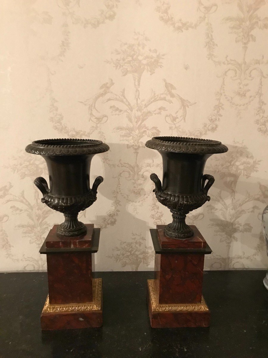 Paire De Cassolettes En Bronze Aux Vases Médicis XIX ème-photo-2