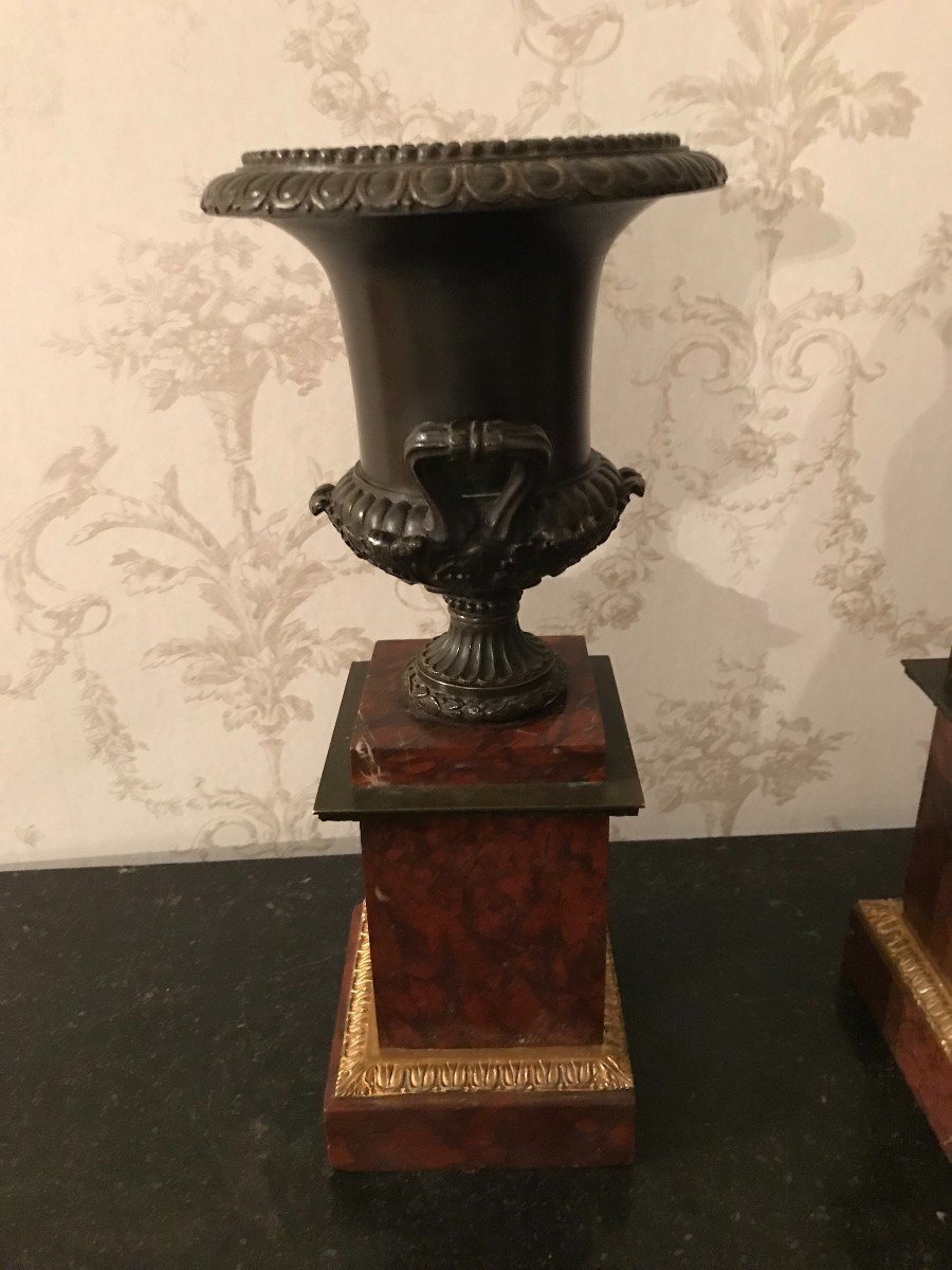 Paire De Cassolettes En Bronze Aux Vases Médicis XIX ème-photo-4