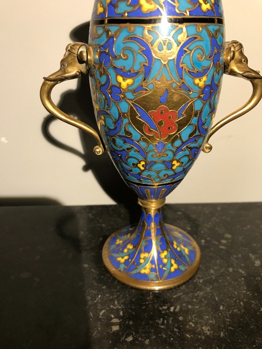 Vase En Bronze Cloisonné Signé F. Barbedienne-photo-4