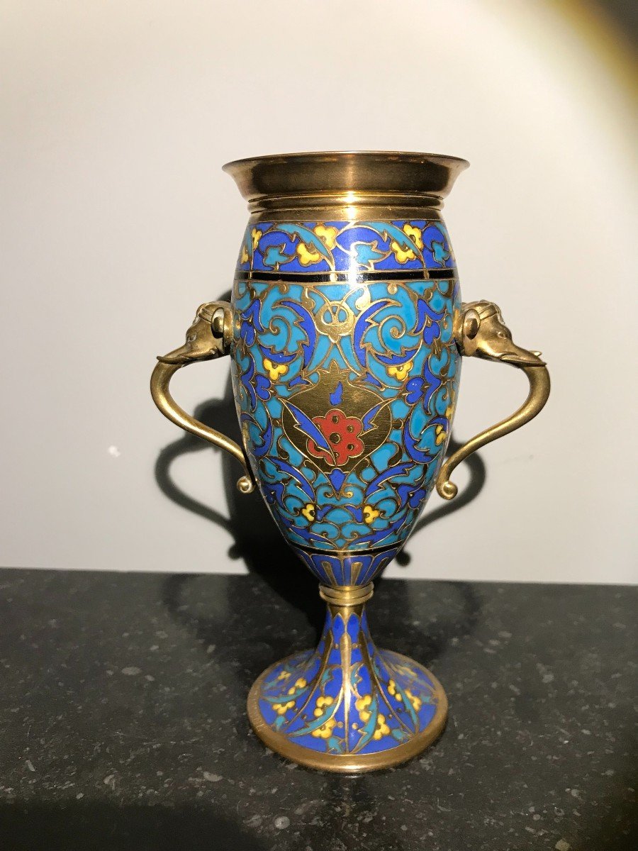 Vase En Bronze Cloisonné Signé F. Barbedienne-photo-1