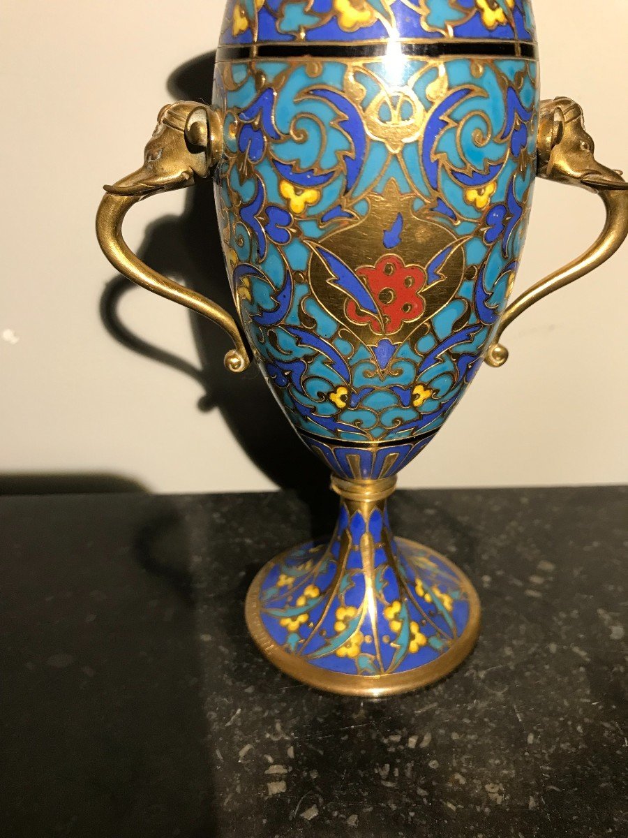 Vase En Bronze Cloisonné Signé F. Barbedienne-photo-3