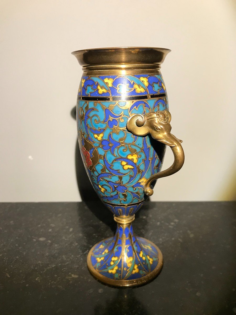 Vase En Bronze Cloisonné Signé F. Barbedienne-photo-5