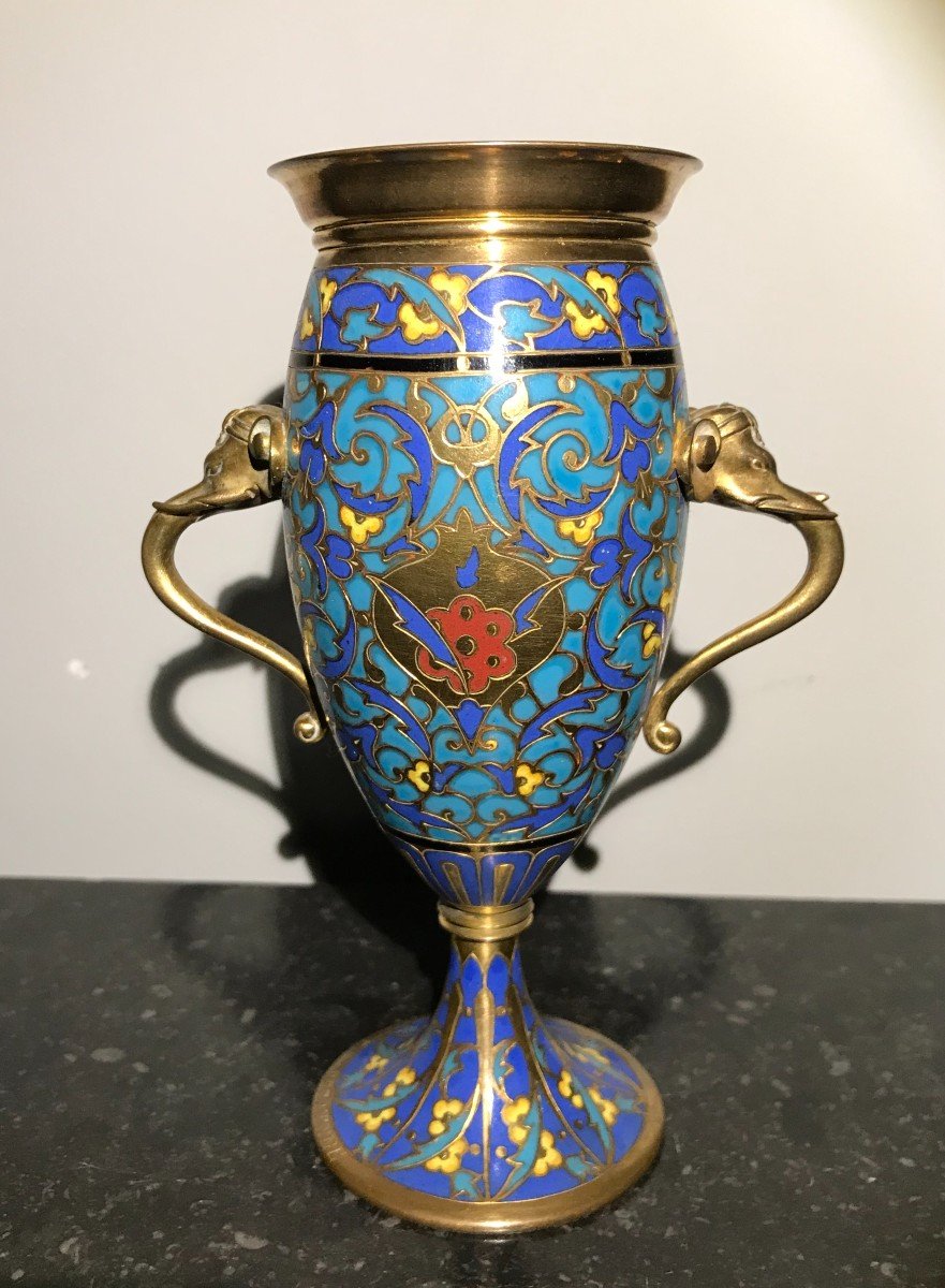 Vase En Bronze Cloisonné Signé F. Barbedienne