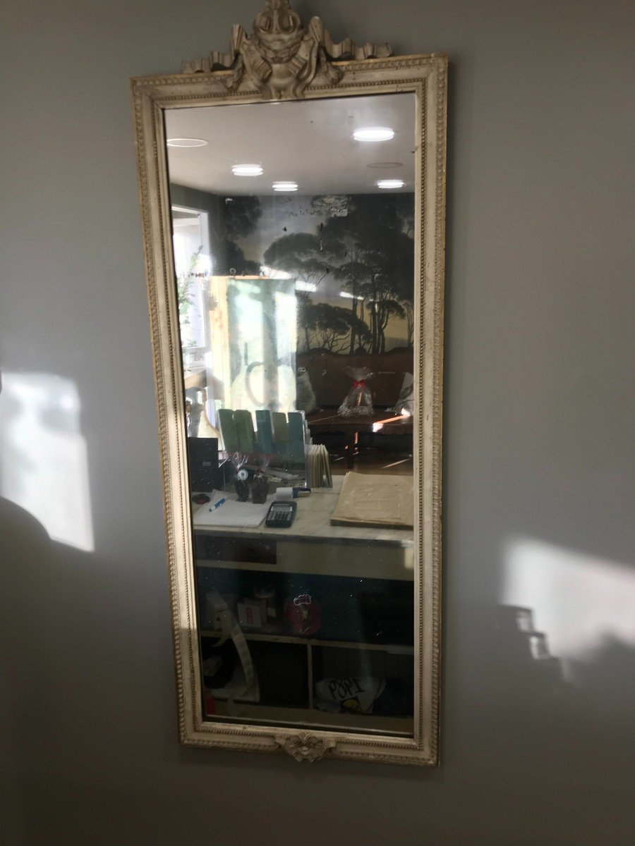 Gray Lacquered Mirror, Louis XVI Period-photo-3
