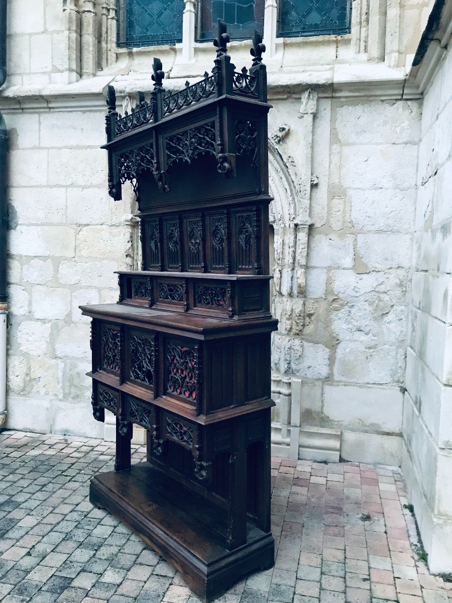 Crédence De Style Néo-gothique En Chêne Sculpté XIXème -photo-1