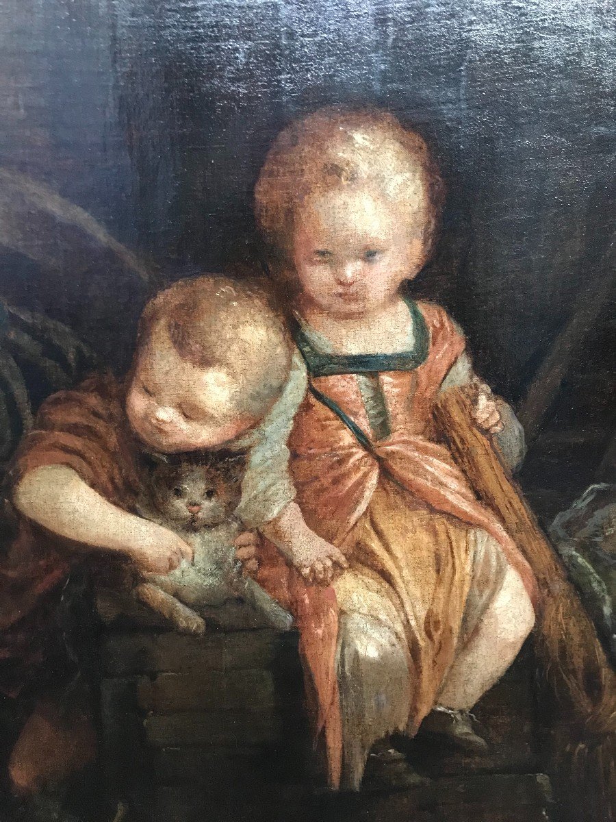 Family Scene - Oil On Canvas 18th Century.-photo-3