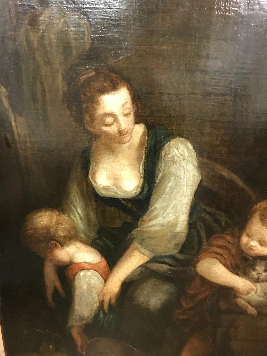Family Scene - Oil On Canvas 18th Century.-photo-4