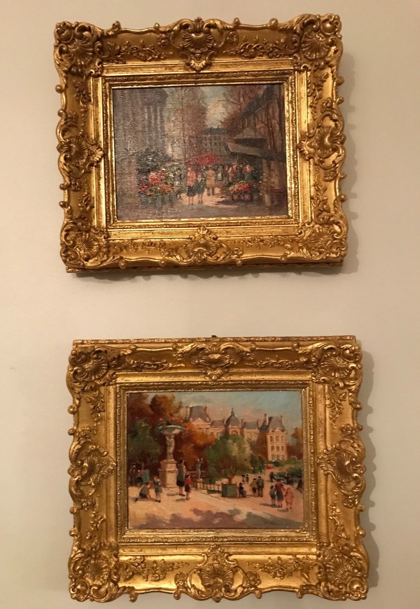 Pair Of Paintings - Views Of Paris By S. Dominique 