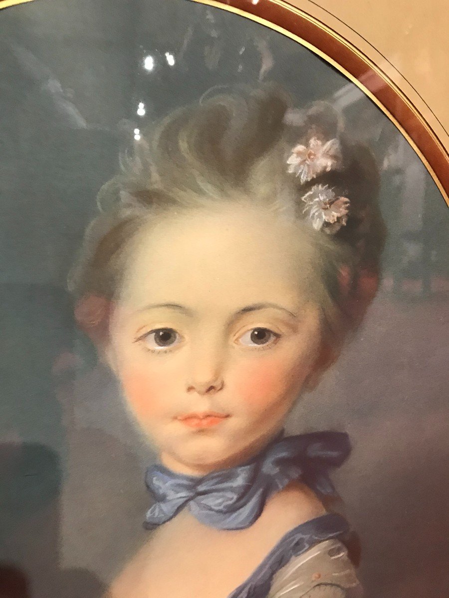  Pastel "the Girl With The Cat After Jb Perronneau" 19th Century-photo-1